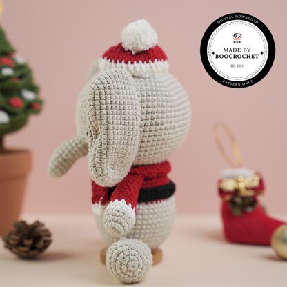 Grey Elephant Wearing Noel Hat Plush Toy Crochet Pattern