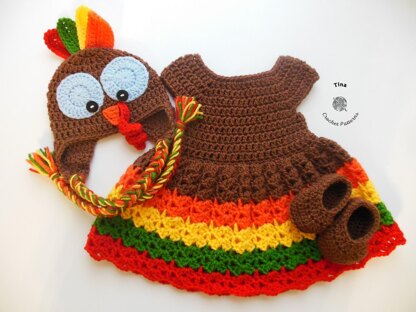 Turkey Baby Hat, Dress and Shoes Outfit