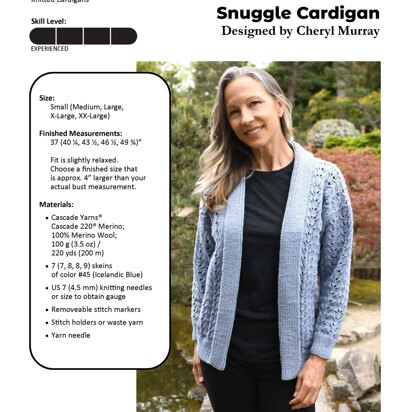 Snuggle Cardigan in Cascade Yarns Cascade 220® Merino - W808 - Downloadable PDF
