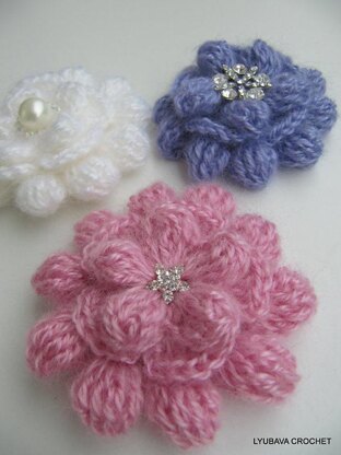 Mohair Brooch 3D Flower Cluster Stitch