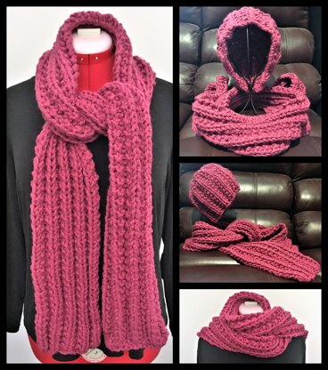 Chunky rib knit scarf and hat set