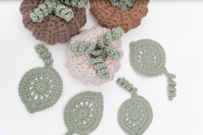 Crochet Pumpkin with Leaf Coasters