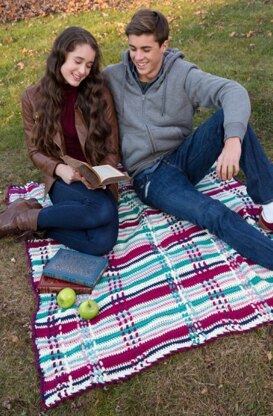 Plaid Picnic Throw in Red Heart Soft Solids - LW4099