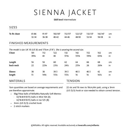 Sienna Jacket - Sweater Crochet Pattern For Women in MillaMia Naturally Soft Merino by MillaMia