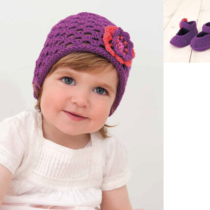 Hat and Ballerinas Bootees in Rico Baby Cotton Soft DK - 168