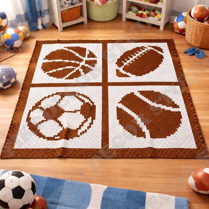 C2C CROCHET PATTERN Sports Ball Blanket Football Graphghan Soccer Throw Tennis Basketball