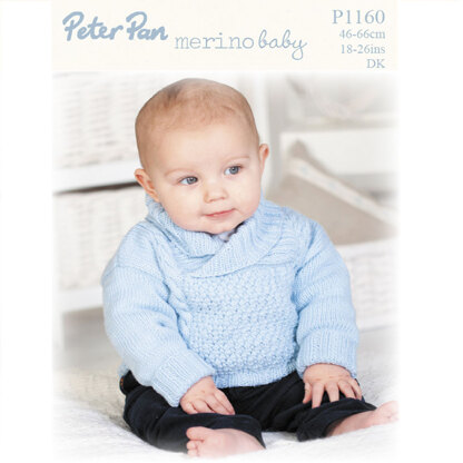 Textured Panel Sweater and Hat in Peter Pan Merino Baby DK - P1160