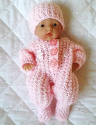 Dolls knitting pattern for 5-8 inch Berenguer, Romper suit, Hat & Boots