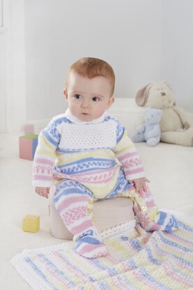 Cardigan, Trousers, Hat, Onesie and Blanket in King Cole Cherish DK - 5726 - Downloadable PDF