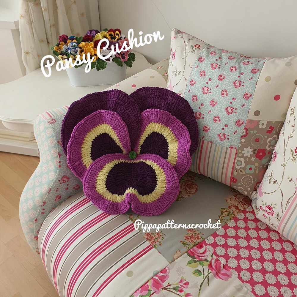 Pansy Cushion Crochet pattern by cornelia rockliff | LoveCrafts