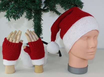 Childrens Santa Hat and Fingerless Gloves