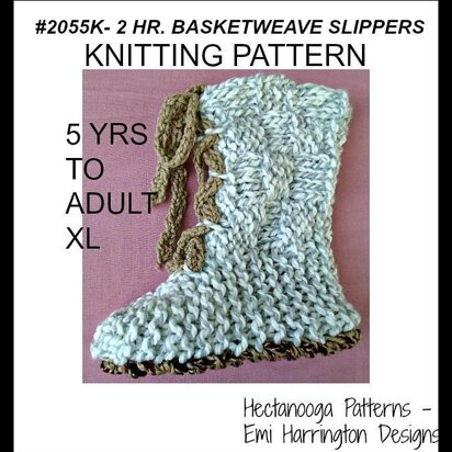 2055K- Basketweave Slippers - knitting pattern