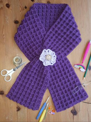 Simple Waffle Scarf with Double Keyhole Crochet Pattern