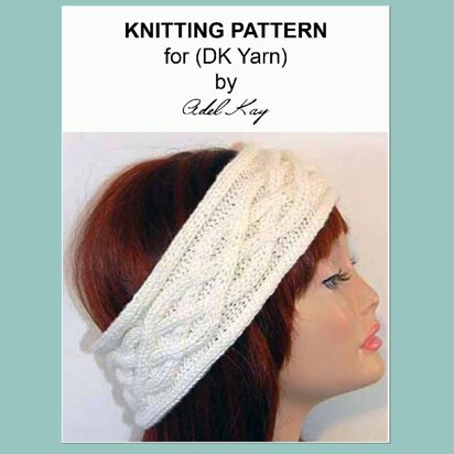 Cara Aran Cable Ear Warmer Wide Head Wrap Head Band Headband DK Yarn Knitting Pattern by Adel Kay