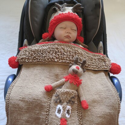 Reindeer Hood Baby Car Seat Blanket + Toy