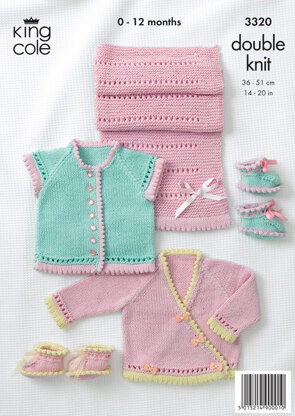 Baby Cardigans, Shoes and Pram Cover in King Cole Bamboo Cotton DK - 3320