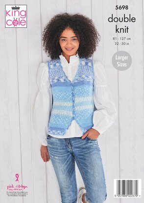 V Neck Cardigan and Waistcoat Knitted in King Cole Fjord DK - 5698 - Downloadable PDF