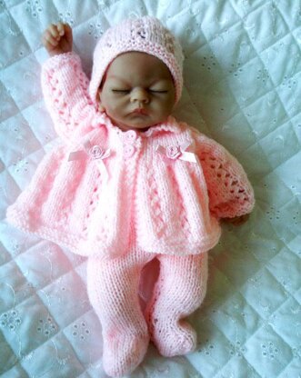 Knitting pattern 10" Dolls Matinee Coat, Hat and Leggings