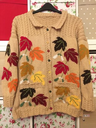 Autumn leaves ladies cardigan jacket in DK from free pattern