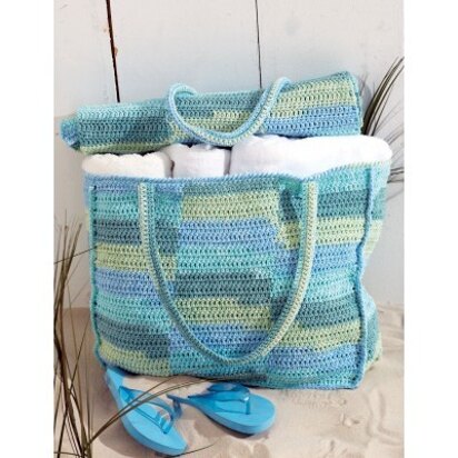 Beach Bag with Mat in Bernat Handicrafter Cotton Stripes - 424