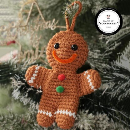 Decorative Gingerbread Man With Black Eyes For Christmas Tree Crochet Pattern