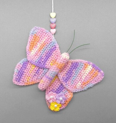 Butterfly hanging decoration - simple made from scraps of yarn