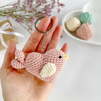 Bird crochet pattern keychain Amigurumi heart Bag charm Car mirror hanging decor