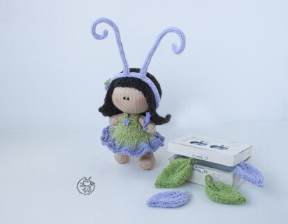 Butterfly amigurumi doll knitted flat