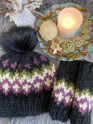 Winter Frozen Lake 4 Color Fair Isle Hat and Mitts Set- Pdf Knit Pattern