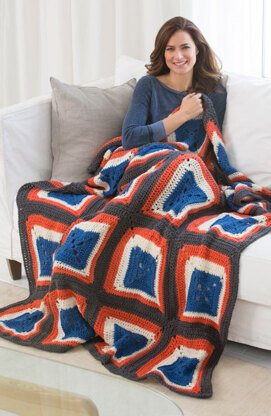 Squared on the Side Throw in Red Heart Super Saver Economy Solids - LW4629 - Downloadable PDF