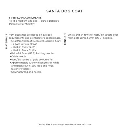 Debbie Bliss Santa Dog Coat PDF