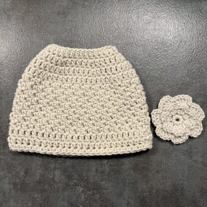 Messy Bun Beanie with Flower