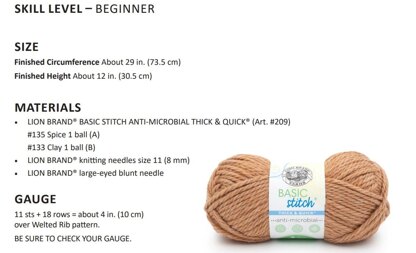 Welted Rib Cowl in Lion Brand Basic Stitch Anti Microbial Thick&Quick - M23003BSAMTQ - Downloadable PDF