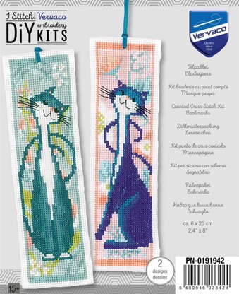 Vervaco Bookmark Kit Flower Cats Set Of 2 Cross Stitch Kit -  6 x 20 cm / 2.4in x 8in
