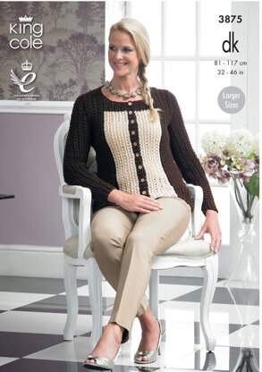 Ladies' Lace Rib Cardigan and Sweater in King Cole Merino Blend DK - 3875
