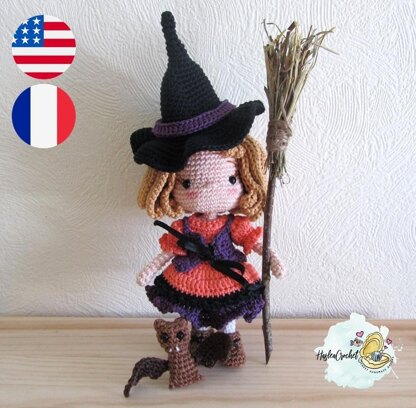 Doll crochet pattern tutorial "Little witch"