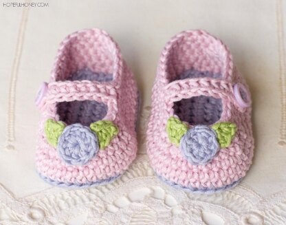 Mary Jane Rosebud Baby Booties