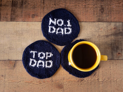 Knitted Dad Coasters in Deramores Studio DK Acrylic - Downloadable PDF