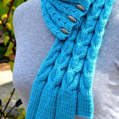 Waterfall Cables Scarf ( Stay On/ Buttoned / Cable Scarf Knitting Pattern )