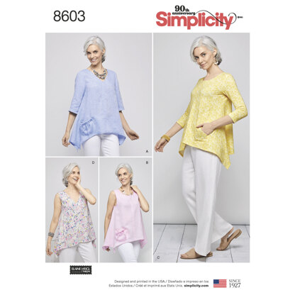 Simplicity 8603 Women's Pullover Tops by Elaine Heigl - Paper Pattern, Size A (XS-S-M-L-XL)