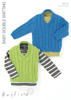 Cabled Jumper and Waistcoat in Hayfield Baby DK - 4413
