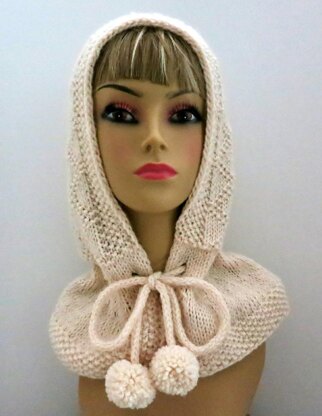 Hooded Scarf, Hooded Hat, Hooded Collar, Elegant Hood with Drawstrings and Pompoms