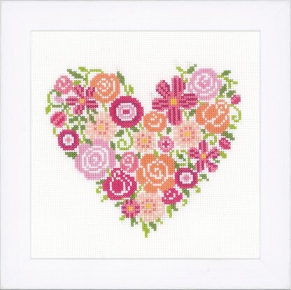 Vervaco Floral Heart Cross Stitch Kit - 18cm x 17cm