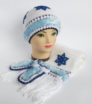 Russian Winter Hat Scarf Mittens Set