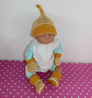 Baby Easy Stripe Pixie Hat, Booties & Mittens