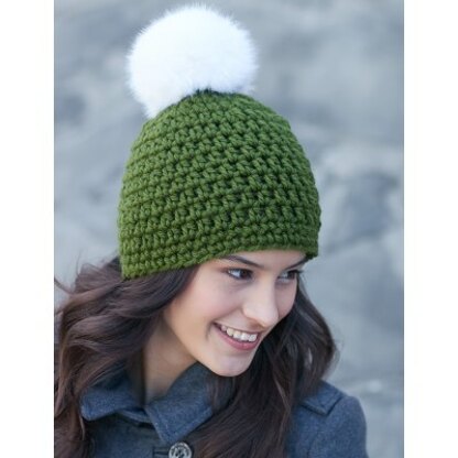 Quick Pompom Hat in Bernat Softee Chunky and Faux Fur Pompom