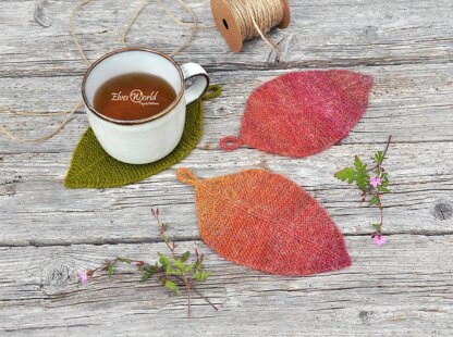 Simple oval leaf ornament Knit Coaster