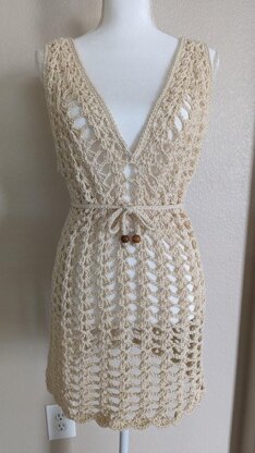 Light Beige Crochet Mesh Dress-Beach Cover-Up