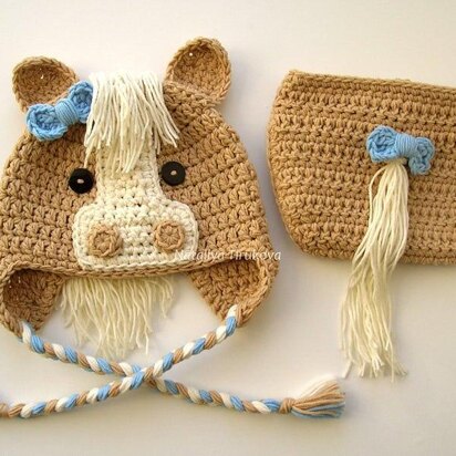Horse Baby Hat and Diaper Cover Set