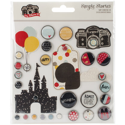 Simple Stories Say Cheese III Metal Brads & Tags 28/Pkg - 302700